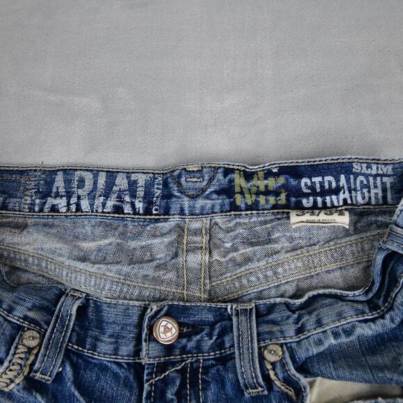 Ariat Jeans Mens 34x34 (33x32.5) M5 Slim Gambler Straight Stackable Distressed - Picture 2 of 13